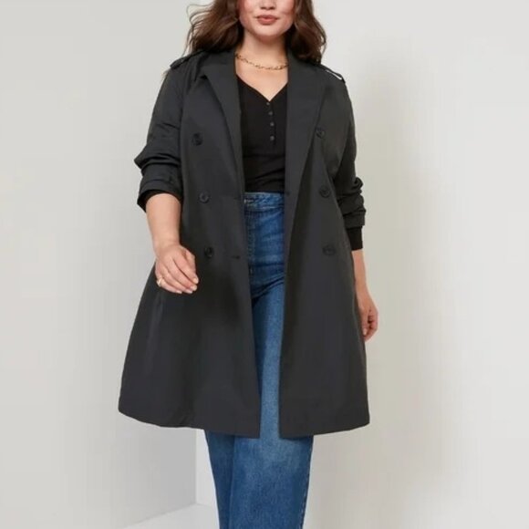 Old Navy Jackets & Blazers - Old Navy Petite XL Water Resistant Tie Belt Trench Coat Panther Dark Gray